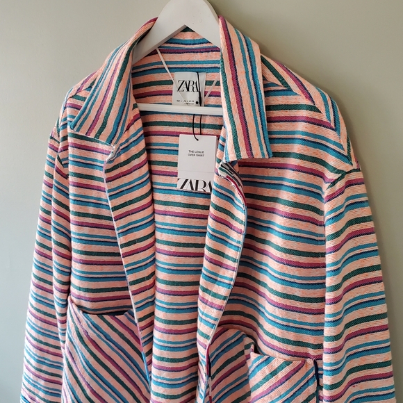 NWT Zara L Lagenlook Boho Hippie  Rainbow Neon Striped Oversized Leslie Shirt - Picture 6 of 15